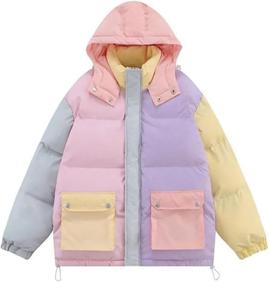 Winter Jacket Women's Large Pocket Splicing Casual Down Hooded Parka Thick Warm Cotton Coat