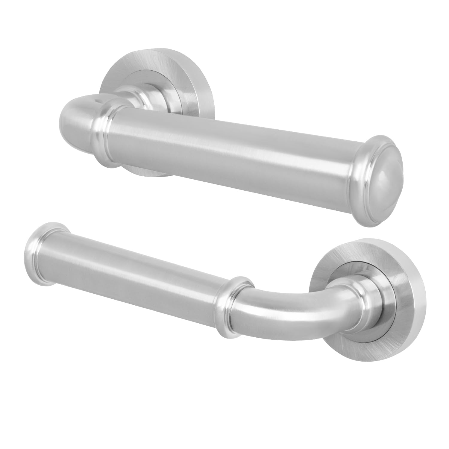 Eai Satin Nickel Satin Fire Door Handle, Internal Lever On Rose Fire Rated Door Handle, Cerro Range 1 Pair