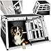 tectake® Hundebox Auto oder Hundebox für Zuhause. Aluminium Doppel Hundetransportbox, leicht und stabil, Auto Kofferraum Transportbox für bis zu 2 Hunde - 89 x 69 x 50 cm