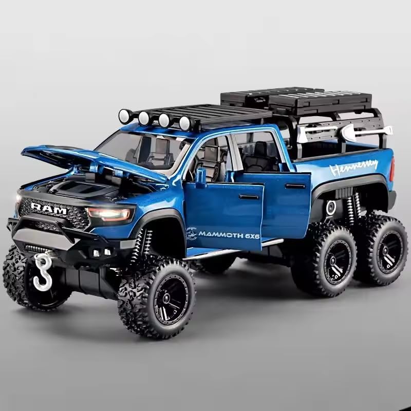 Image of Alokik 1:32 6x6 Scale Dodge Tyrannosaurus Rex RAM 1500 TRX Diecast Car Models Toys Metal Alloy 4 Openable Door and Sound & Light, Pull Back Toys Gifts for Boys Best Gift Car (Color As Per Stock)