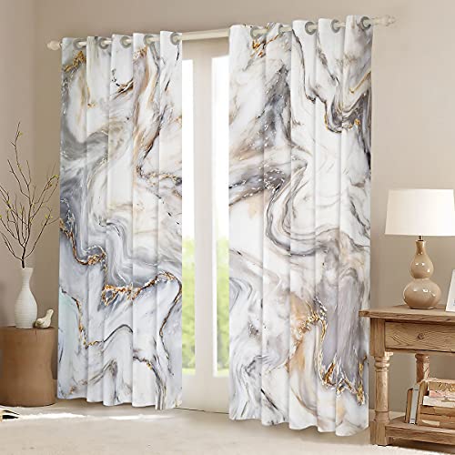 Homemissing Marble Curtains Grey Gold Abstract Geometric Window Drapes for Bedroom Living Room Crack Brick Texture, W46*L72 - Image 2