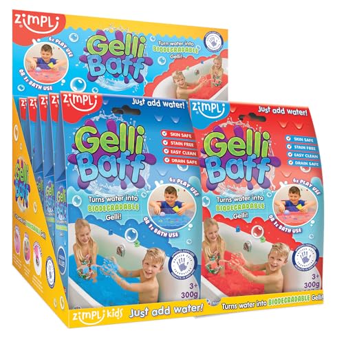 ZIMPLI - 6 x Gelli Baff Bundle Pack, Blue & Red, Magically tuns water into thick, colourful goo, Party Bag Gifts, Birthday Presents for Kids