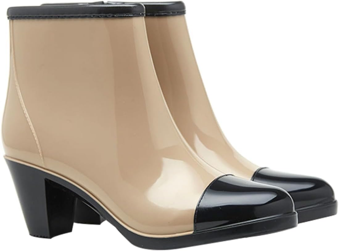 1pair Short Side Zipper Non-skid Rain Boots for Women Fashionable High Heel Booties for Outdoor Use Stylish and Comfortable Lightweight Rain Footwear