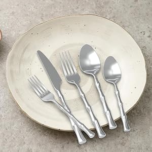 Updated Bamboo 20 Piece Silverware Set Forged Stainless Steel Flatware Set Cutlery Set Mirror Polished Dishwasher Safe Service for 4 2024 Style