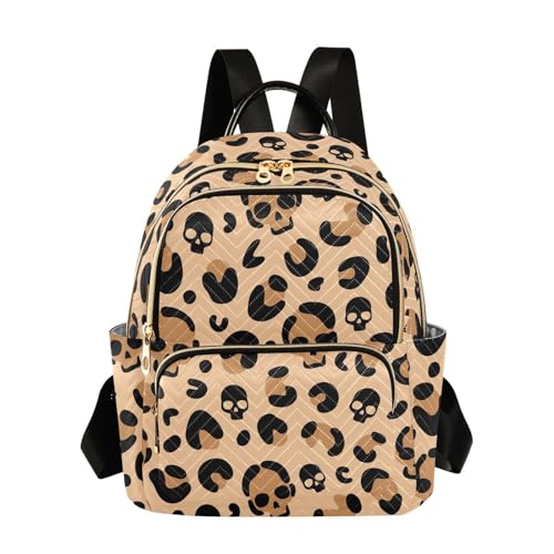 Image of Skull Leopard Print Mini Backpack Fashion Backpack Purse for Women,Handbag Shoulder Bag Casual Daypack, Ladies Gift for College Work (M)