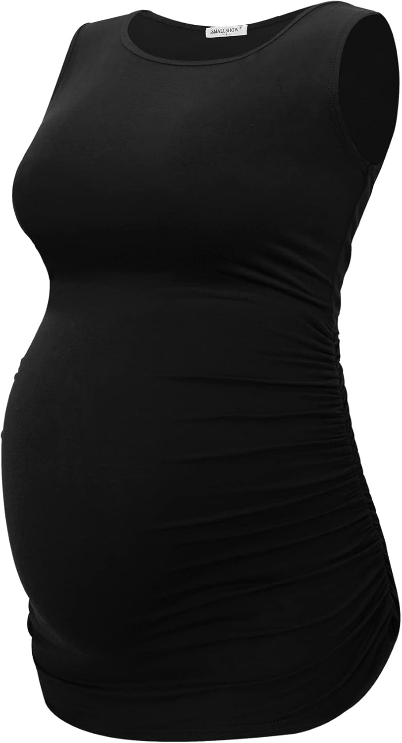 Smallshow Women's Maternity Tank Tops Sleeveless Ruched Pregnancy Clothes 3-Pack - Image 2