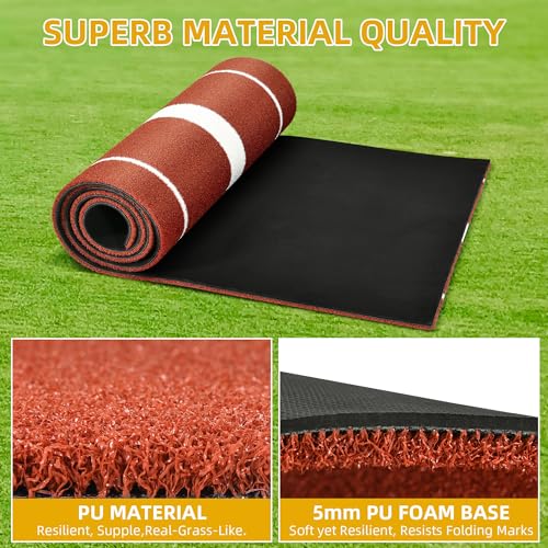 Shopsource Softball Pitching Mat, 10 x 3 FT Baseball Training Surface With Stitched Embroidery Turf, Upgraded Anti-Slip Design and Soft Rubber Mound for Indoor Outdoor Use