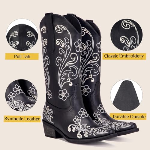 Image of Cowboy Boots for Women, Pointed Toe Chunky Heel | All-day walking comfort design, versatile for daily outfits, country music festivals and western style occasions