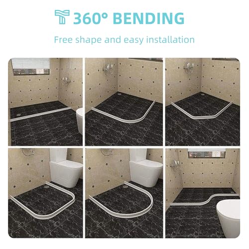 Image of Shower Threshold Water Dam,Walk in Shower Water Guard, Shower Dam Water Barrier Bathroom Sink Splash for Dry And Wet Separation Caulk Seal Strip Edge Trim (78Inch, White)