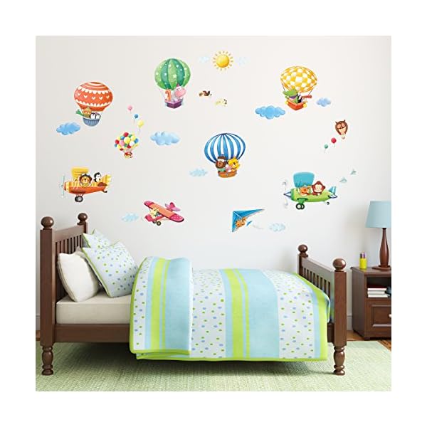DECOWALL DAT-1406B1506B Heißluftballons Doppeldecker Autos Flugzeuge Tiere Wandtattoo Wandsticker Wandaufkleber Wanddeko… – Bild 4