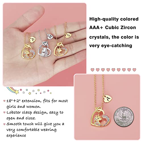 Unicorns Gifts For Girls Necklaces, Colorful Cz Heart Pendant Rainbow Unicorn Necklace For Girls 14K Gold Plated Initial Unicorn Jewelry For Girls Unicorns Gifts For Girls Jewelry Birthday Christmas Gifts #TOP5