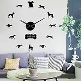 SZG Greyhound Adoption Whippet Wall Art Bricolage géant Miroir Mural Greyhound décor à la Maison Chien Race Exclusive Horloge Murale Chien Amoureux Cadeau (Noir, 27')