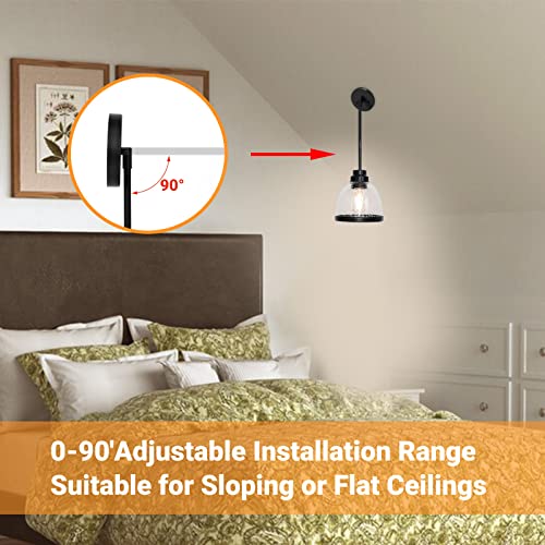 Industrial Pendant Light, Farmhouse Adjustable Hanging Light Fixtures with Seeded Glass Shade, Black Globe Mini Hanging Pendant Lights for Kitchen Island, Dining Room, Bar, Bedoom(1 Pack) - Image 4