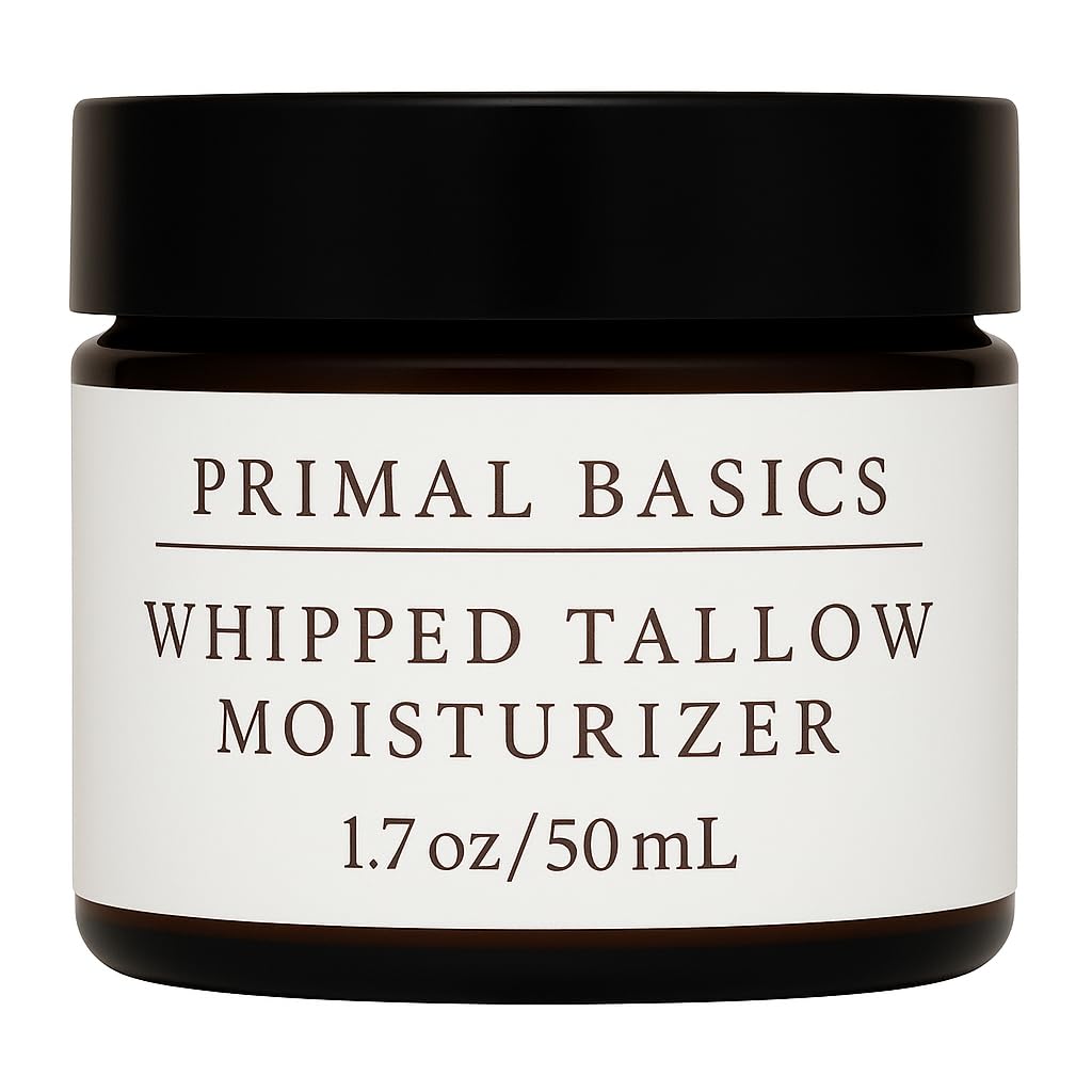 Primal Basics 100% Grass Fed Grass Finished Whipped Vanilla Beef Tallow Moisturizer/Body Balm for Face, Body, Oily, Dry, Sensitive Skin -Contains Vitamins A, D, E, K -USA Made