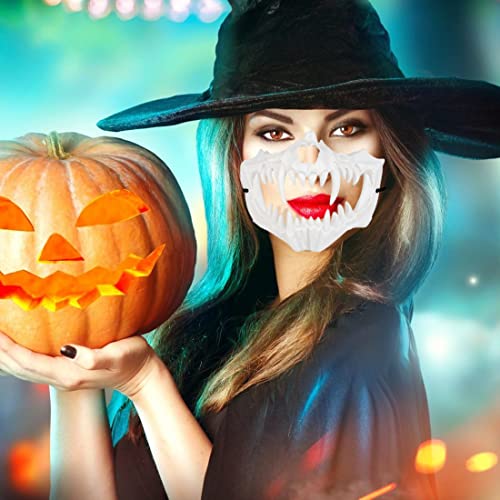 Yzpacc Half Halloween Mask Cosplay Resin Half Face Scary Mask Cosplay Decorative, White - Image 4