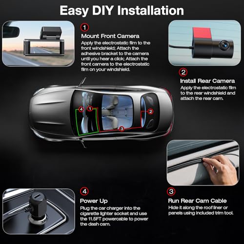 Beferich 4K+2.5K Dash Cam Front and Rear, Built-in GPS, 5.8G WiFi, Free 64GB Card Included - image 7