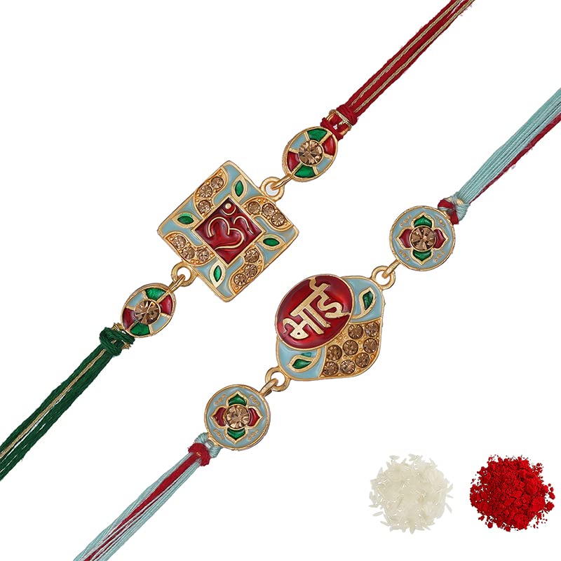 Image of eCraftIndia Set of 2 Multicolor Panda and Elephant Kids Rakhis with Roli Chawal Pack
