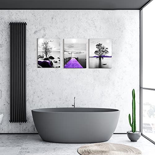 Canvas Wall Art For Living Room Large Wall Decorations For Bedroom Modern Office Wall Decor Painting Black And White Wall Pictures Artwork Purple Scenery Canvas Art Prints Dormitory Decor 3 Piece