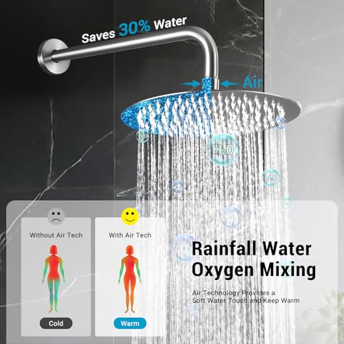 Juego de grifería para ducha lluvia de 10 pulgadas con salida para bañera, acabado niquel cepillado | Cartucho antiscald, tecnología Air Tech que aumenta la presión un 50 %, divisor de 3 funciones, conexión NPT 1/2" miniatura 3