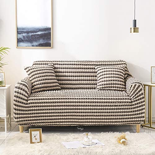 Oduo Funda de Sofa Seersucker Minimalista Raya Elastica Ajustable Juegos de Sofás de 1 2 3 4 Plazas (2 Funda de Cojines) Universal...