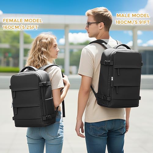 Image of coowoz Travel Backpack For Women Men,Carry On Backpack,Hiking Backpack Waterproof Outdoor Sports Rucksack Casual Daypack Travel Essentials(Black) 25L