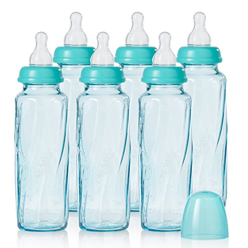 Evenflo Feeding Glass Premium Proflo Vented Plus Bottles for Baby, Infant and Newborn - Helps Reduce Colic - Teal, 8 Ounce (Pack of 6)