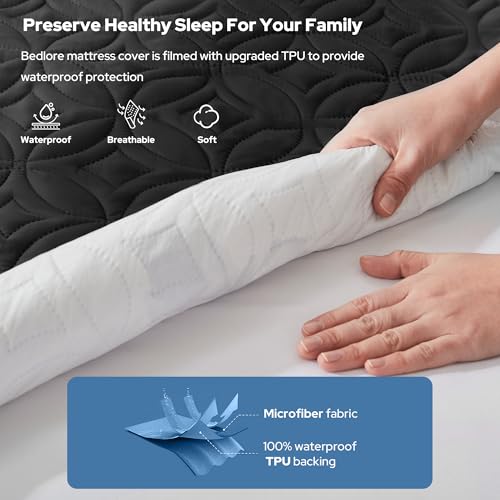 Image of BEDLORE 2 Pack Waterproof Mattress Protector, Queen Size Mattress Pad with Deep Pocket 6 inch-18 inch Depth, Soft Breathable Bed Mattress Cover for Home, Bedroom, Hotel (Black)