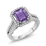 Gem Stone King 925 Sterling Silver Purple Amethyst Women's Engagement Ring 2.78 Cttw Emerald Cut...