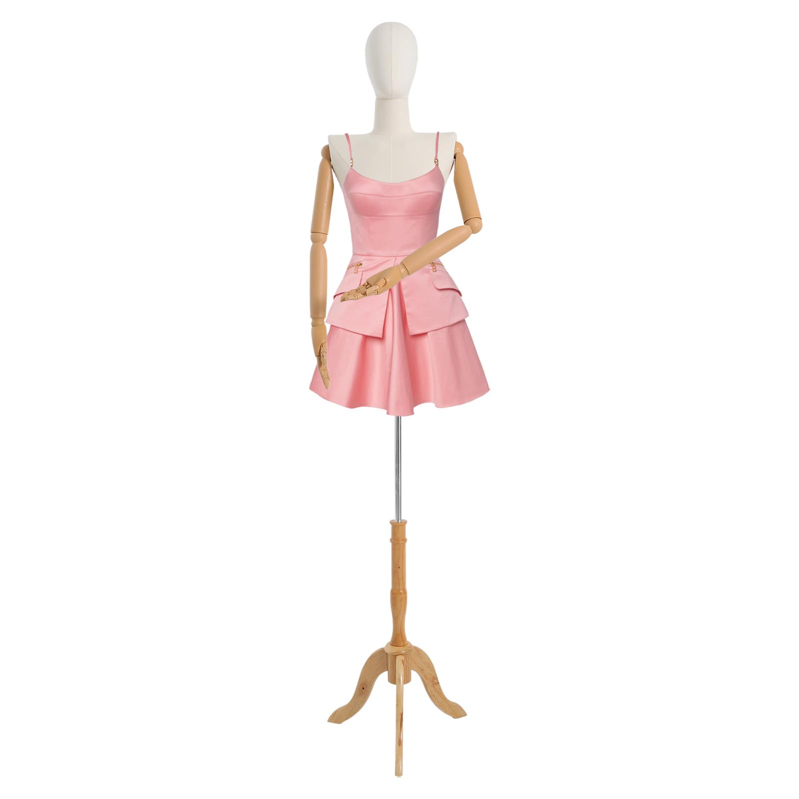 OUKANING Manekin wystawowy damski, manekin ubraniowy o regulowanej wysokości 155-200 cm, realistyczne proporcje ciała i elastyczne ramiona/palce, do butików, sklepów (kolor drewna)