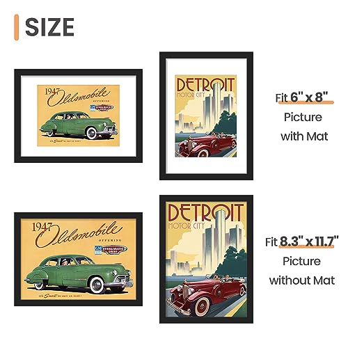 Image of upsimples A4 Picture Frame, Display Pictures 6x8 with Mat or 8.3 x 11.7 Without, Wall Hanging Photo Frames, Black, 1 Pack
