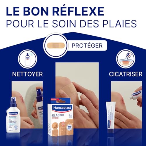 HANSAPLAST - 40 Pansements Elastic Prédécoupés - Déperlants et Extra-Flexibles - Pouvoir Adhésif Elevé - Pour Les Plaies Superficielles - 4 Formats Assortis : 8 ronds, 20 petits, 10 moyens, 2 grands – vue 4