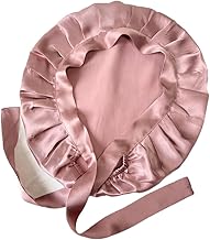 Satin Silk Hair Bonnet Cap with 3 Premium Scrunchies| Sleep Cap with Adjustable Tie Band for Curly Hair with Massager| Hair wrap Pink