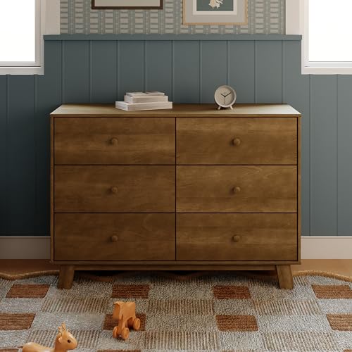 Babyletto Hudson Modern 6-Drawer Assembled Double Dresser in Natural Walnut Greenguard Gold Certified