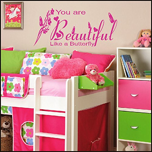LARGE NURSERY WALL STICKER QUOTE YOU ARE BEAUTIFUL LIKE A BUTTERFLY ART UK, 550mm(H) x 1200mm(W) Large, Purple, As Pictured