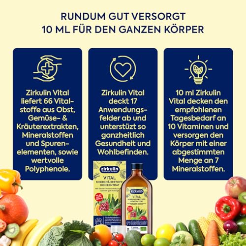 Zirkulin Vital Mikronährstoffkonzentrat (200ml) – 20 Tage Reichweite - 66 Vitalstoffe aus Obst, Gemüse & Kräutern - Wertvolle Polyphenole – Vitamine & Mineralstoffe für die Familie – Bild 7