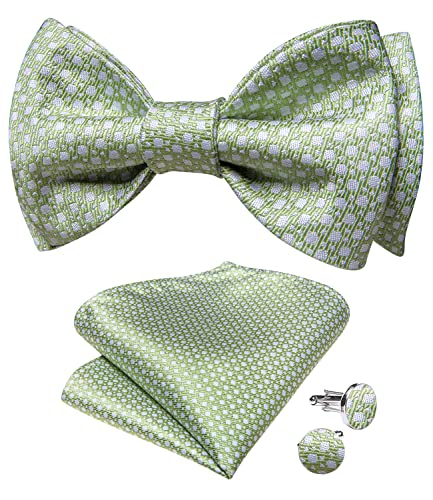 Image of DiBanGu Men Bow Tie Paisley Striped Self-Bow Tie for Men and Silk Woven Bowtie Pocket Square Cufflinks Wedding Party