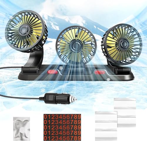 Image of AutoBizarre 12V Electric Car Cooling Fan 360 Rotatable Triple Heads Air Circulator Fan Manual Rotation 2 Speed for All Cars (Black)