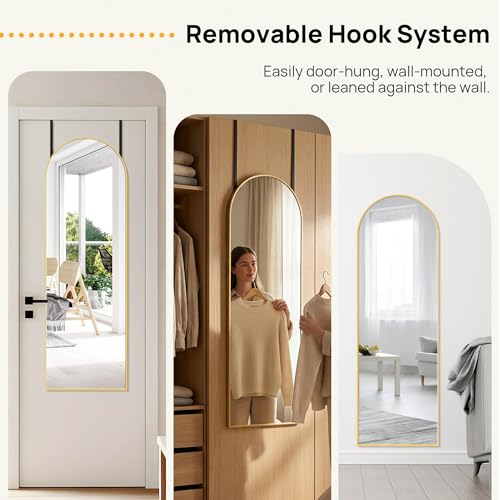 Image of Gold Arched Over The Door Mirror, 47x14 Inches Full Length Hanging Mirror