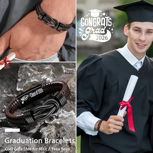 Image of Btysun Fathers Day Gift, Gifts for Men Morse Code Bracelets for Men 2026 Graduation Gifts Mens Bracelet for Him Boyfriend Husband Leather Bracelet Motivational Birthday Jewelry Stocking Stuffers