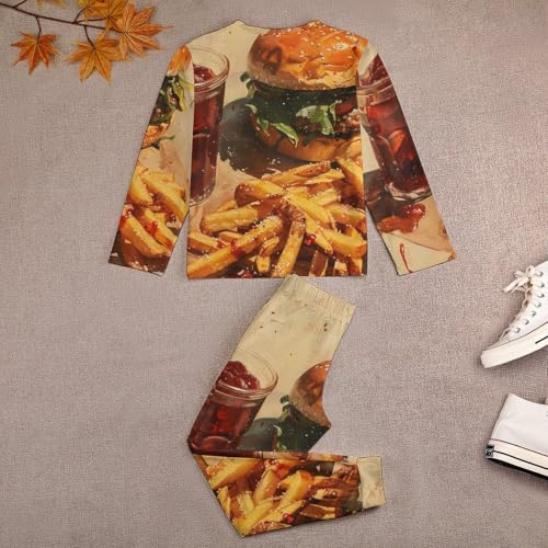 Hamburger And French FriesBoys Casual Comfort Pajamas, Long Sleeve Pajama Set120CM4