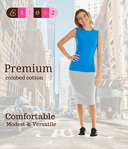 Image of ESTEEZ Women's Sleeveless Fitted Tank Top - Stretch Cotton Blend, Layering Essential