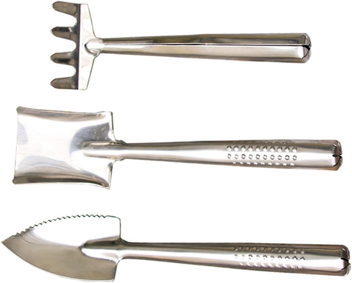 HEMOTON Stainless Steel Garden Tool Set 3pcs Handheld Shovel and Rake for Planting and Weeding, Waterproof Gardening Trowels with Square Shovel, Rust-Resistant Garden Spade for Soil