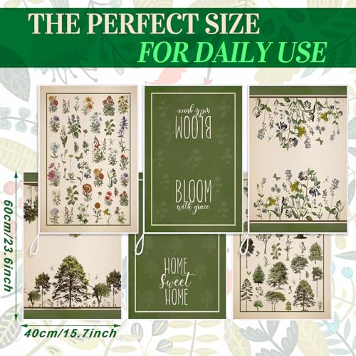 Image of Bencailor 6 Pcs Spring Floral Kitchen Towels Decorative Sets Dish Towels Absorbent Fast Drying Hand Tea Vintage Hanging Reusable Cleaning Dishcloths for Cooking Farmhouse Bathroom Accessory