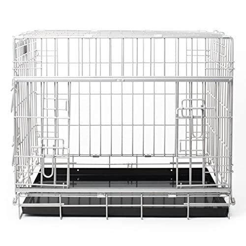 Lords & Labradors Jaula de metal para perros con puerta corrediza | en plata (M) | Caja para perros con puerta corredera | Caja de doble puerta deslizante para mascotas | Caja de metal para mascotas |