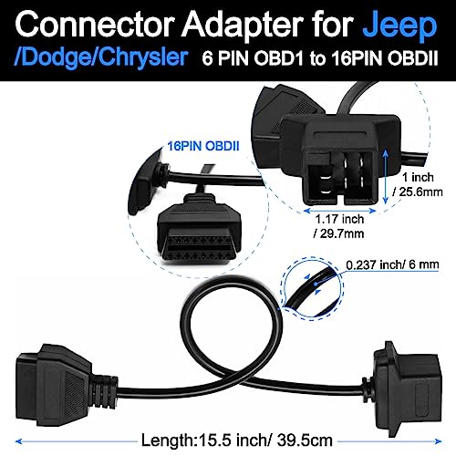 6-Pin OBD1 to 16-Pin OBD2 Diagnostic Scanner Converter Adapter Cable Compatible for Jeep/Dodge/Chrysler