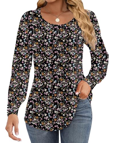 Cuptacc Oberteile Für Damen Elegant Rundhals Falten Basic Langarmshirt...