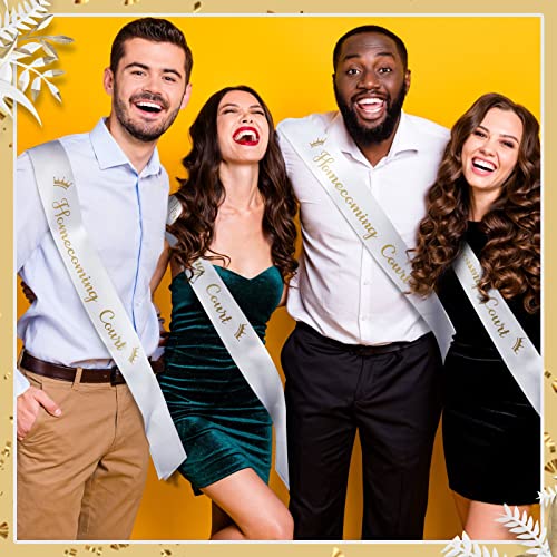 Taiyin 12 Pcs Homecoming Court Sashes Satin Sash with Gold Print Sashes for Pageants Homecoming Party Dance Graduation Party Wedding Birthday Decorations Accessories (White) - Thumbnail 5