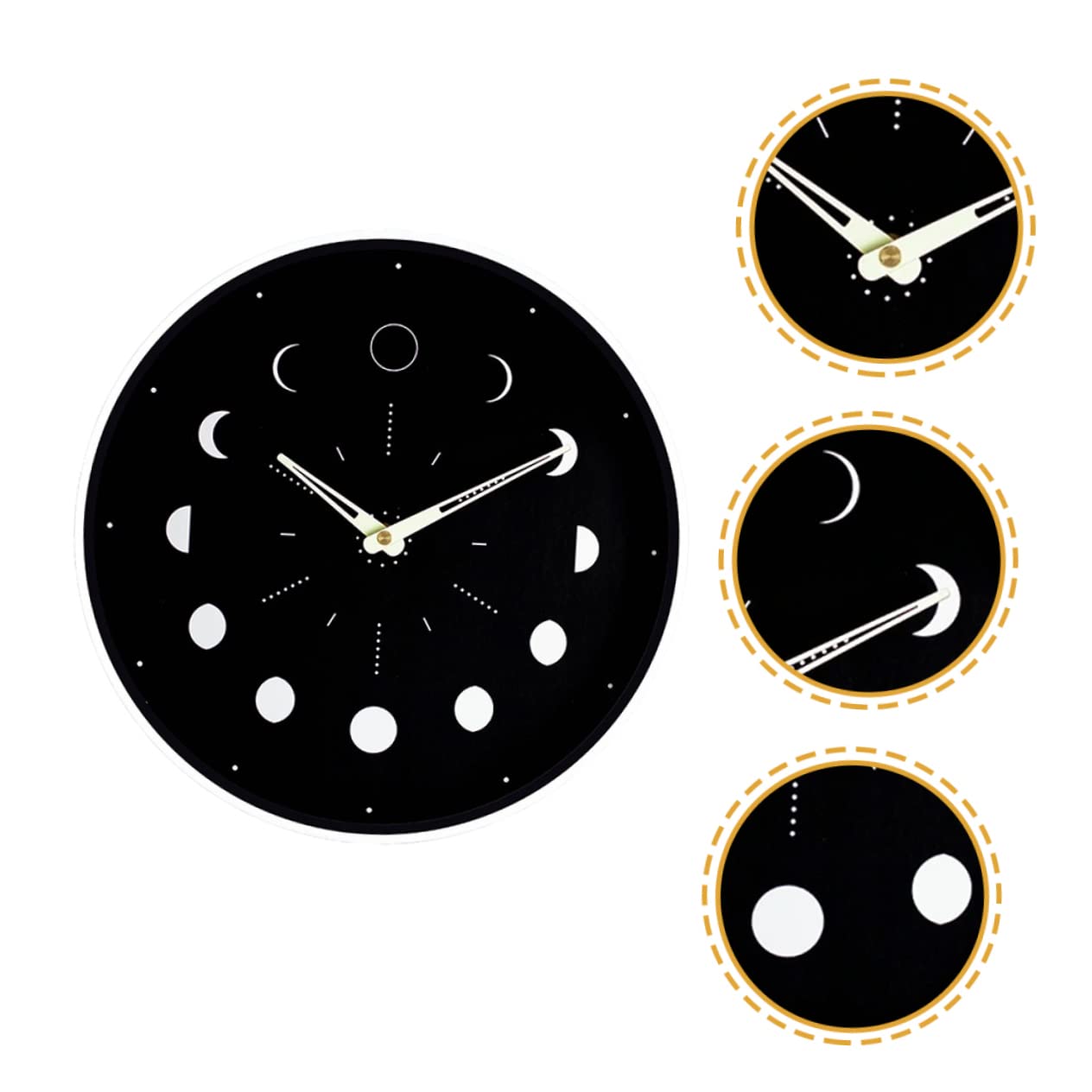 Ciieeo Leuchtuhr mit Mondphasenanzeige, Runde Wanduhr und Glas