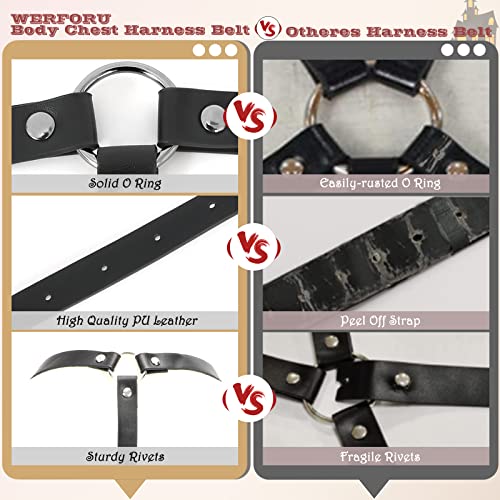 WERFORU Damen Punk Taillengürtel Verstellbare PU Leder Körperkette Gürtel für Frauen Mädchen Cosplay Rave Outfit Halloween Kostüm Schwarz