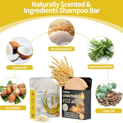 Image of Shampoo and Conditioner Set,Rice Water for Hair Growth,Clarifying Shampoo,Organic Protein & Vitamins for Damage Hair Care,Natural Deep Conditioner Hair Treatment,Travel Shampoo and Conditioner(2 Pack)